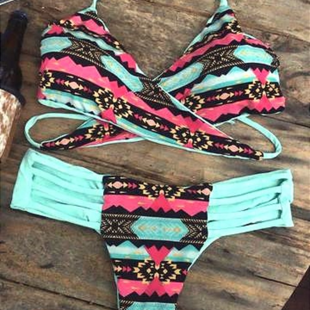 'Indian Outlaw' Aztec Turquoise Western Bikini